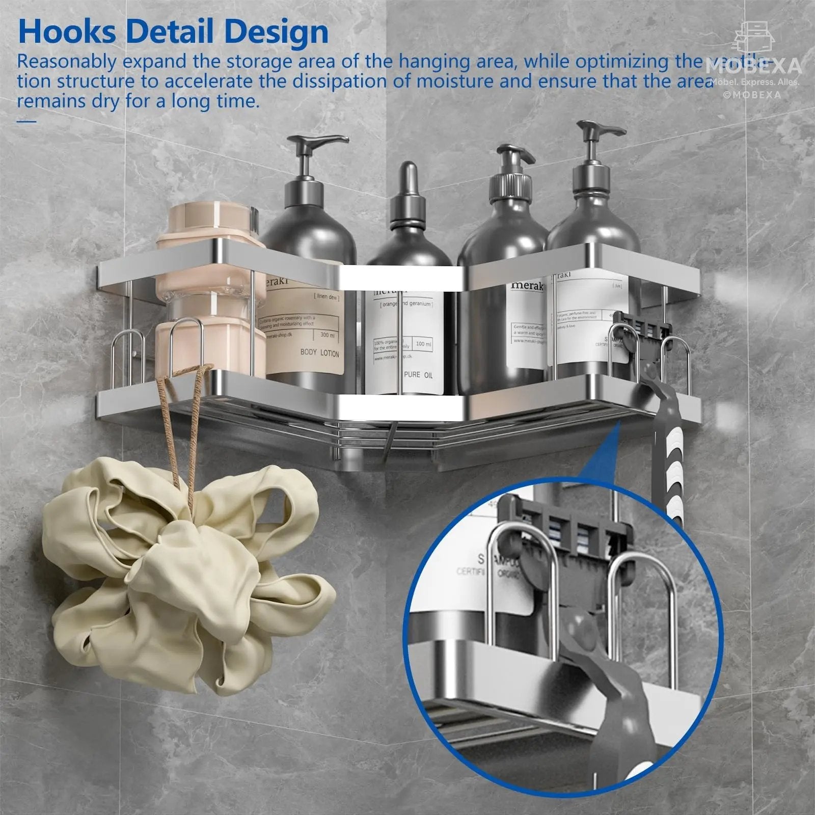 Shower Shelf No Drilling 4 Pieces Black (SM+1) Shower Shelf, Carbon Steel Bathroom Shelf with Adhesive, Shampoo Holder for Shower, Rust-Resistant Shower Basket, Shower Holder Accessories, Bathroom MOBEXA