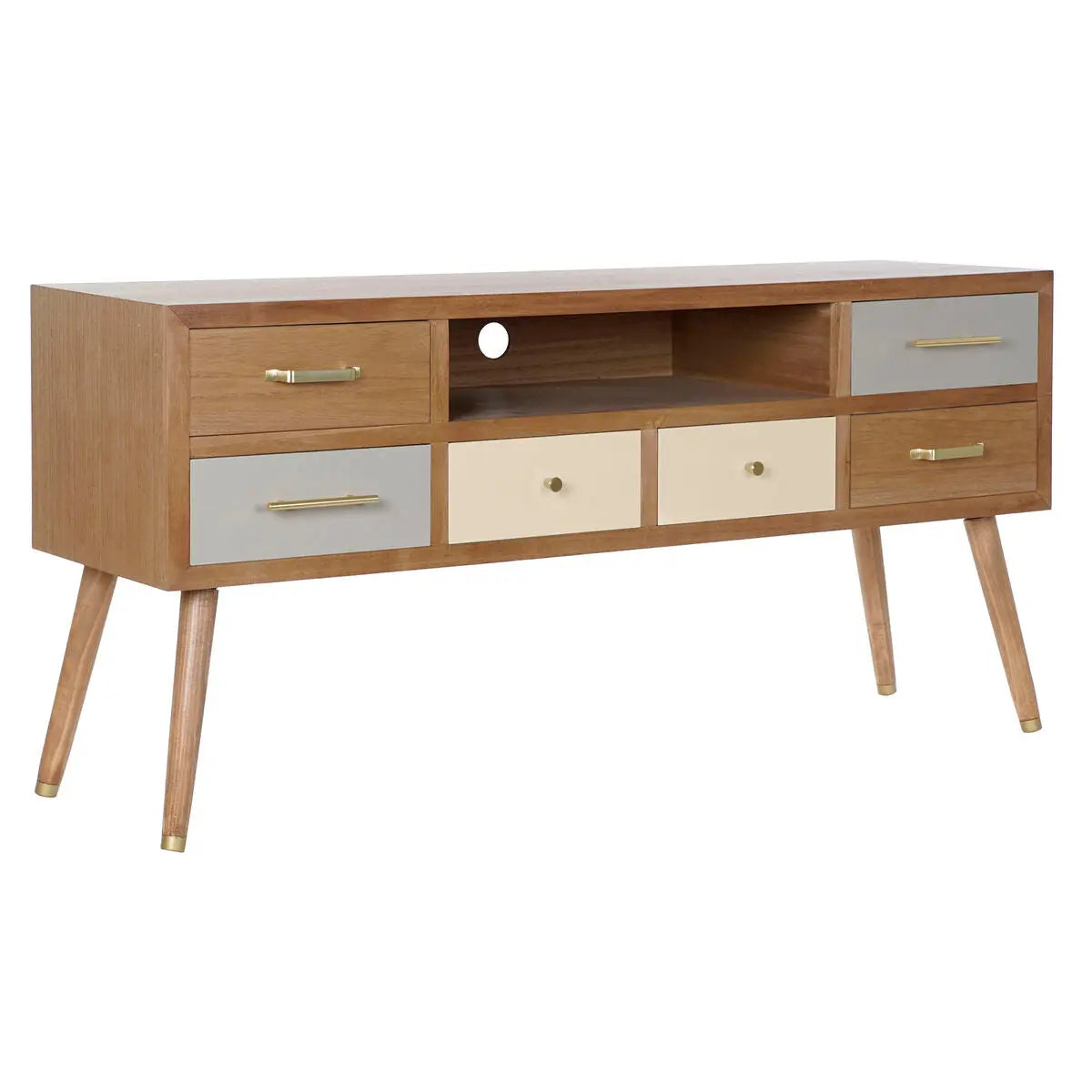 TV-Lowboard im Retro-Chic – Grau/Creme, 140 cm Bigbuy