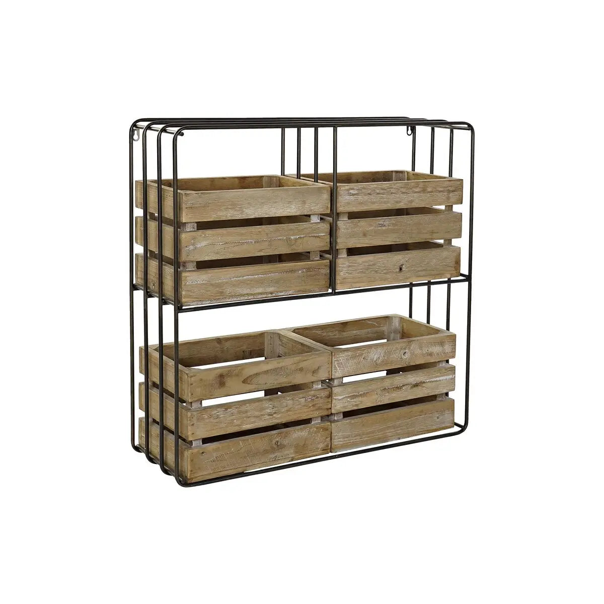 Wandregal im Cottage-Stil mit 4 Holzkisten – Metall & Holz Bigbuy