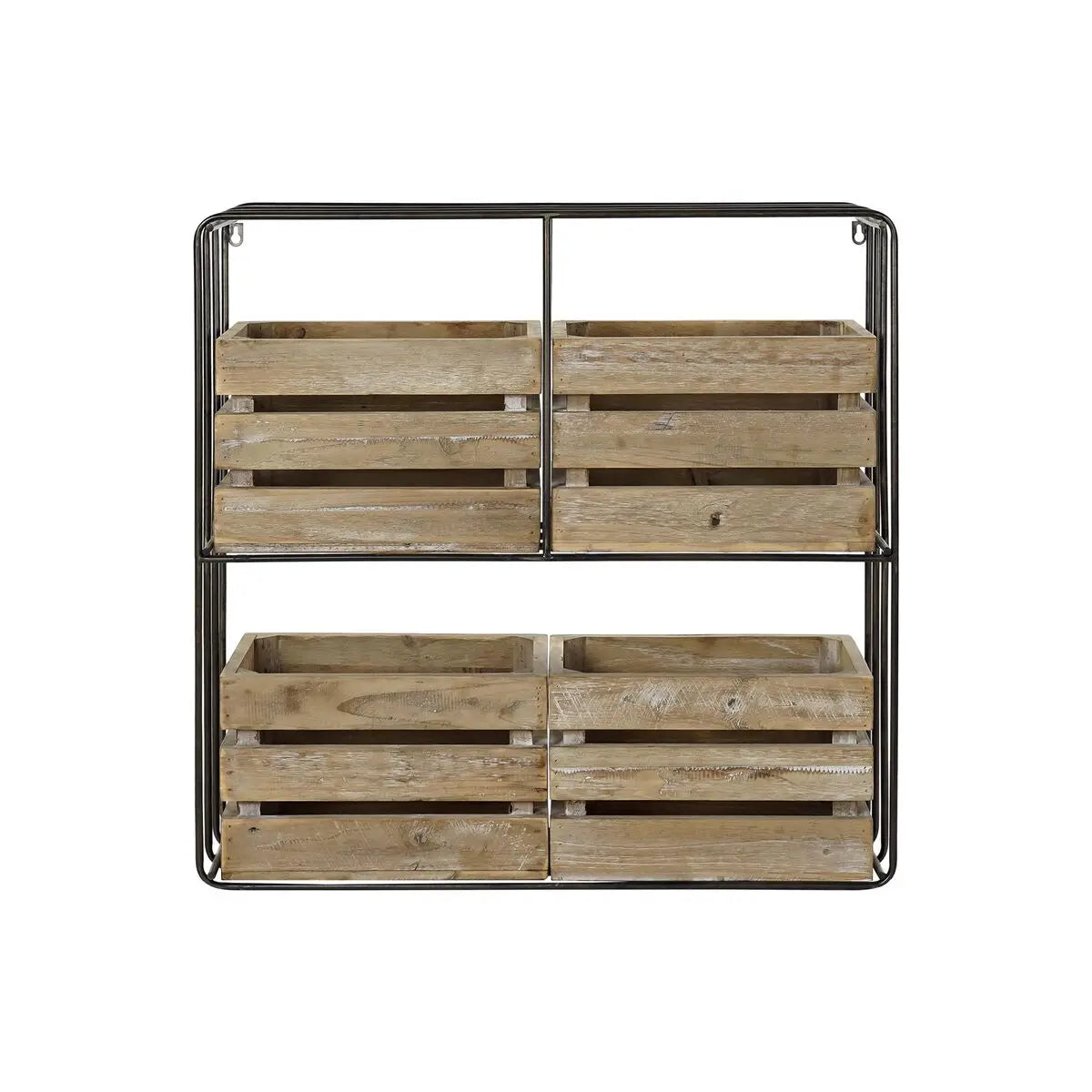 Wandregal im Cottage-Stil mit 4 Holzkisten – Metall & Holz Bigbuy